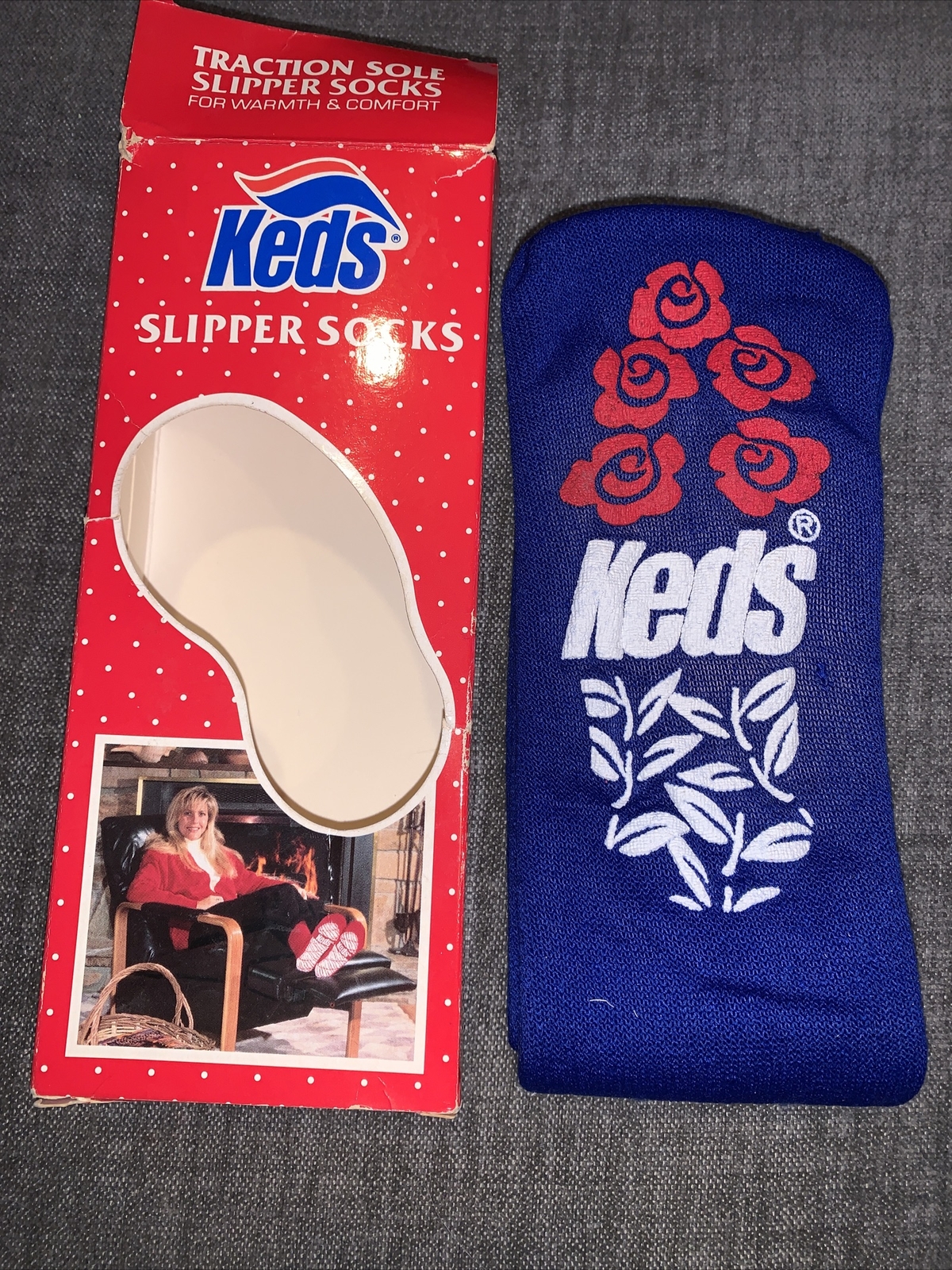 SAOLA Calzino vintage Keds The Slipper suola trazione taglia unica donna colore blu anni 80