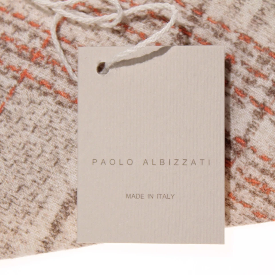 Corbata de cuello Paolo Albizzati nueva con etiquetas en marrón claro/beige/naranja a cuadros 100 % lino Foto 3 de 4