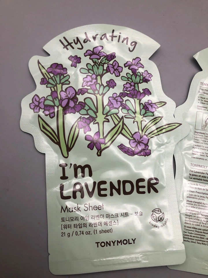 Hoja de máscara hidratante de lavanda TONY MOLY I’m 21 g / 0,74 oz 2 piezas EXP. 2025/12/19 Foto 3 de 4