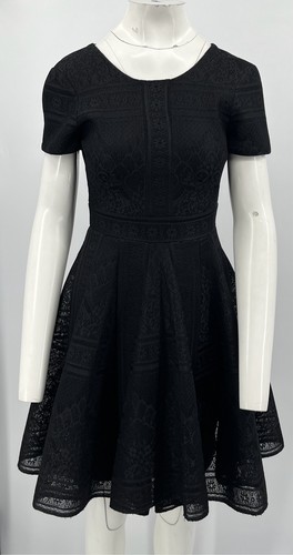 Maje ALTERED Black 'Rafael' Mesh Short Sleeve Fit+Flare Dress sz 1