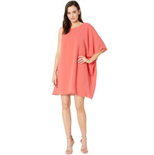 Adrianna Papell Gauzy Crepe One Shoulder Dress Women Coral 6