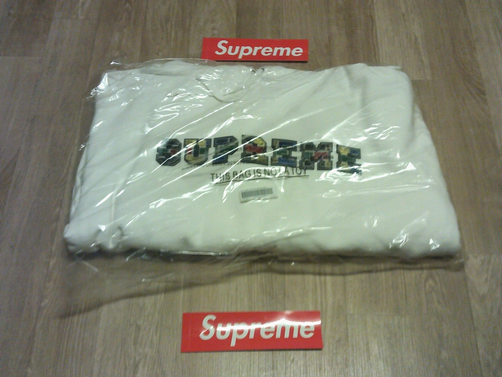 Sweat shirt à capuche en cuir patchwork Supreme Collegiate blanc 2XL NEUF AVEC ÉTIQUETTES confirmé