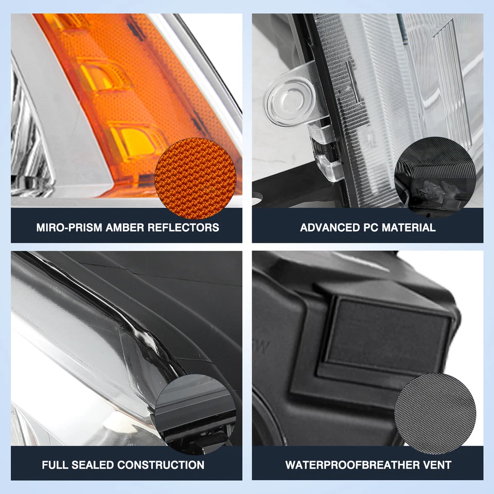 Headlights Assembly for 2009-2018 Dodge Ram 1500 2500 3500 Chrome Quad Headlamps - Image 4 of 4