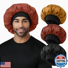 3Pcs Satin Bonnets for Men, Hair Bonnet for Sleeping Soft Elastic Band Silk S