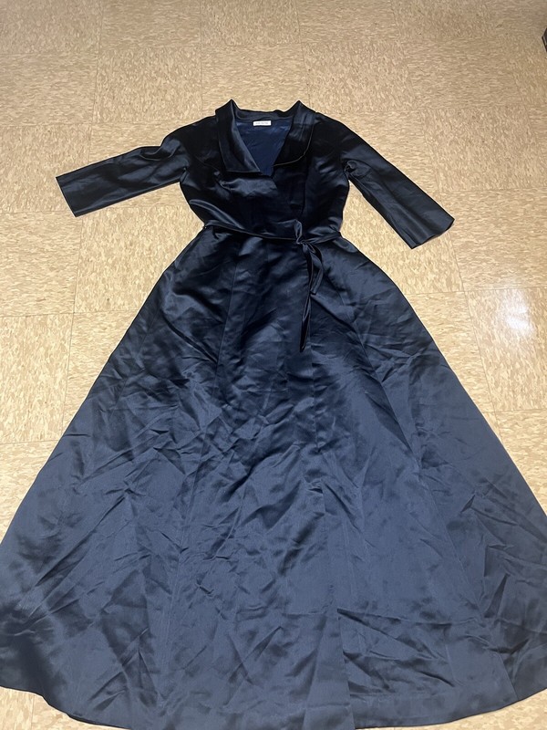 SHAWN RAY FONS LIKE OSCAR DE LA RENTA OPERA SILK NAVY MAXI DRESS COAT SZ 8