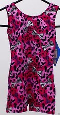 Jacques Moret Girls Biketard Unitard Pink Leopard Bows Tank XSmall 4/5 NWT
