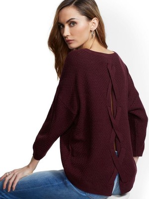 lace up back sweater
