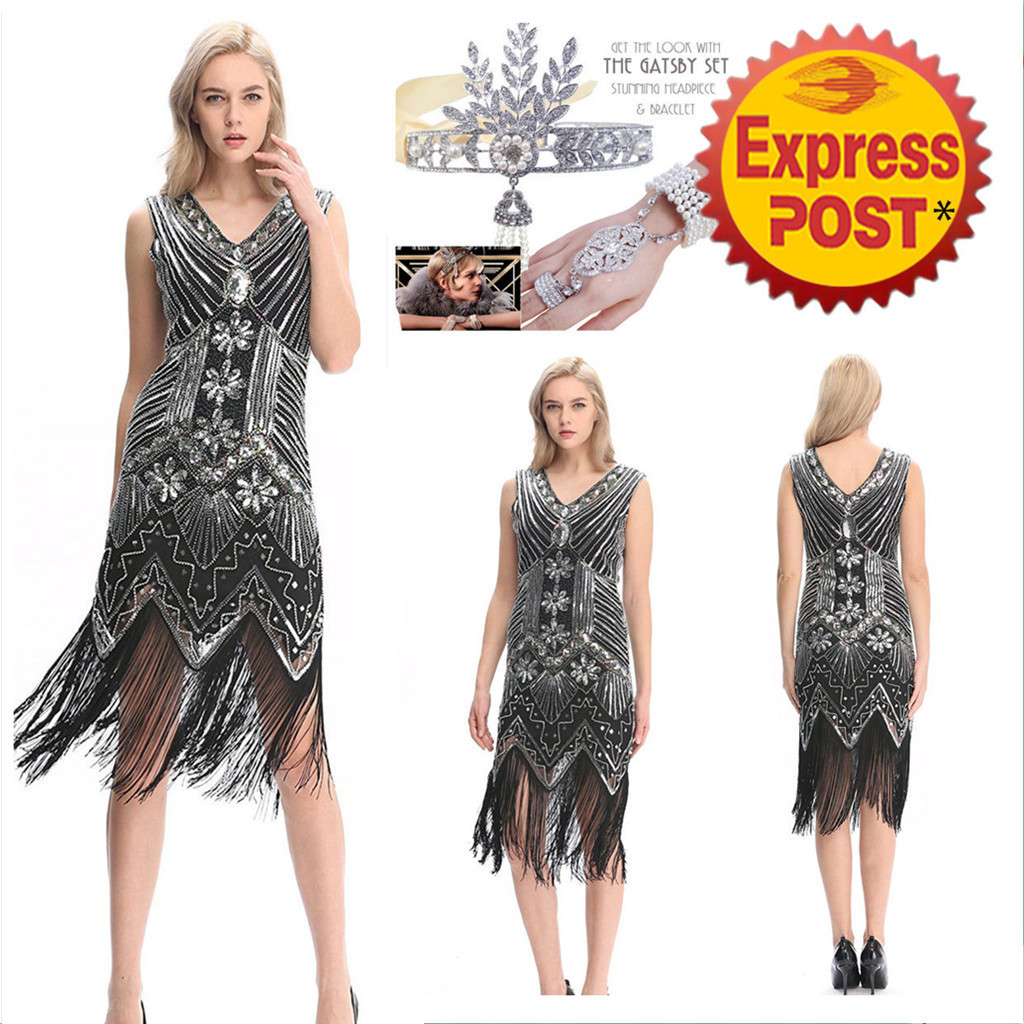 beach inspired bridesmaid dresses Art Deco Beaded Flapper Dress Vintage Dress for The Great Gatsby Look –  retrorobe main image 0