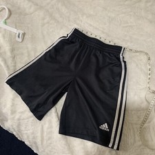Adidas Boys Shorts Charcoal White 3 Stripe W/ Pockets Youth Size Medium 10/12