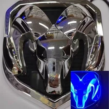 2PC Blue LED Sliver Front Grille +Tailgate Chrome Badge for 09-18 RAM 1500 2500