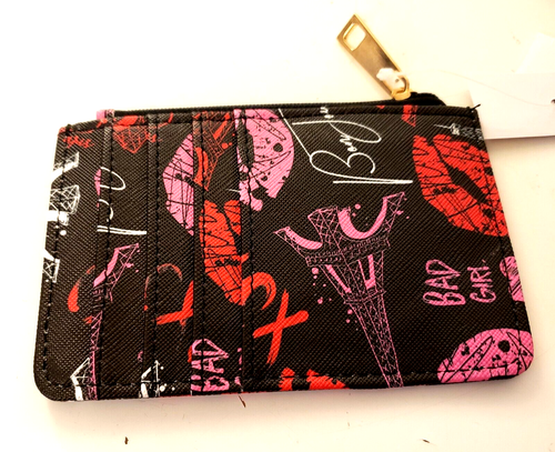 Citi Trends Paris Lips Love Damen Schwarz Pink Karten Geldbörse Etui - Bild 2 von 4