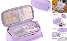 Large Pencil Case Big Storage Pen Pouch Bag with Compartment Upgraded Purple