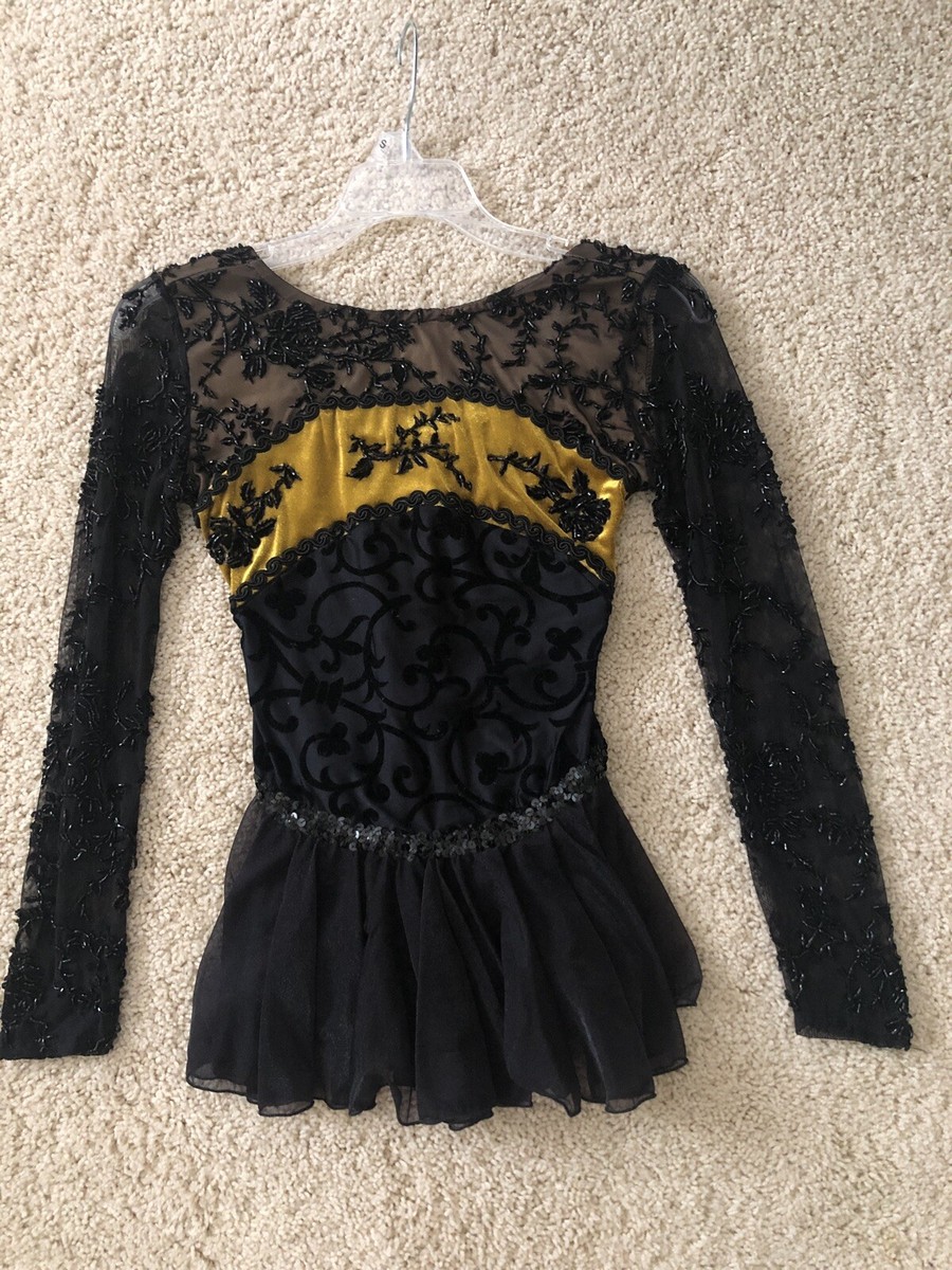 black and gold figure skating dress Adult XS Gold and Black Glitter Ice Skating Dress for Competition, Figure Skating Dress, Skating Costume, Custom Figure Skating Dress