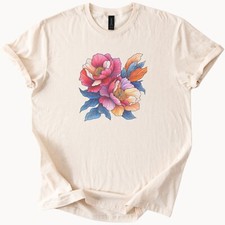 Floral Peony Tee Blossom Graphic T-shirt Colorful Flowers