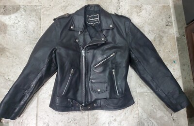 AWESOME VINTAGE RARE LEATHERTOPPS SIZE ZIP BLACK MOTORCYCLE
