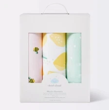 Cloud Island Muslin Swaddle Blanket Honeybee 3pk Pink/Yellow/Green New !!