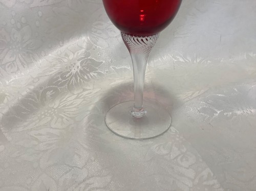 RUBY RED CLEAR TWISTED LONG STEM BOHEMIAN CRYSTAL WINE GLASS - Picture 3 of 6