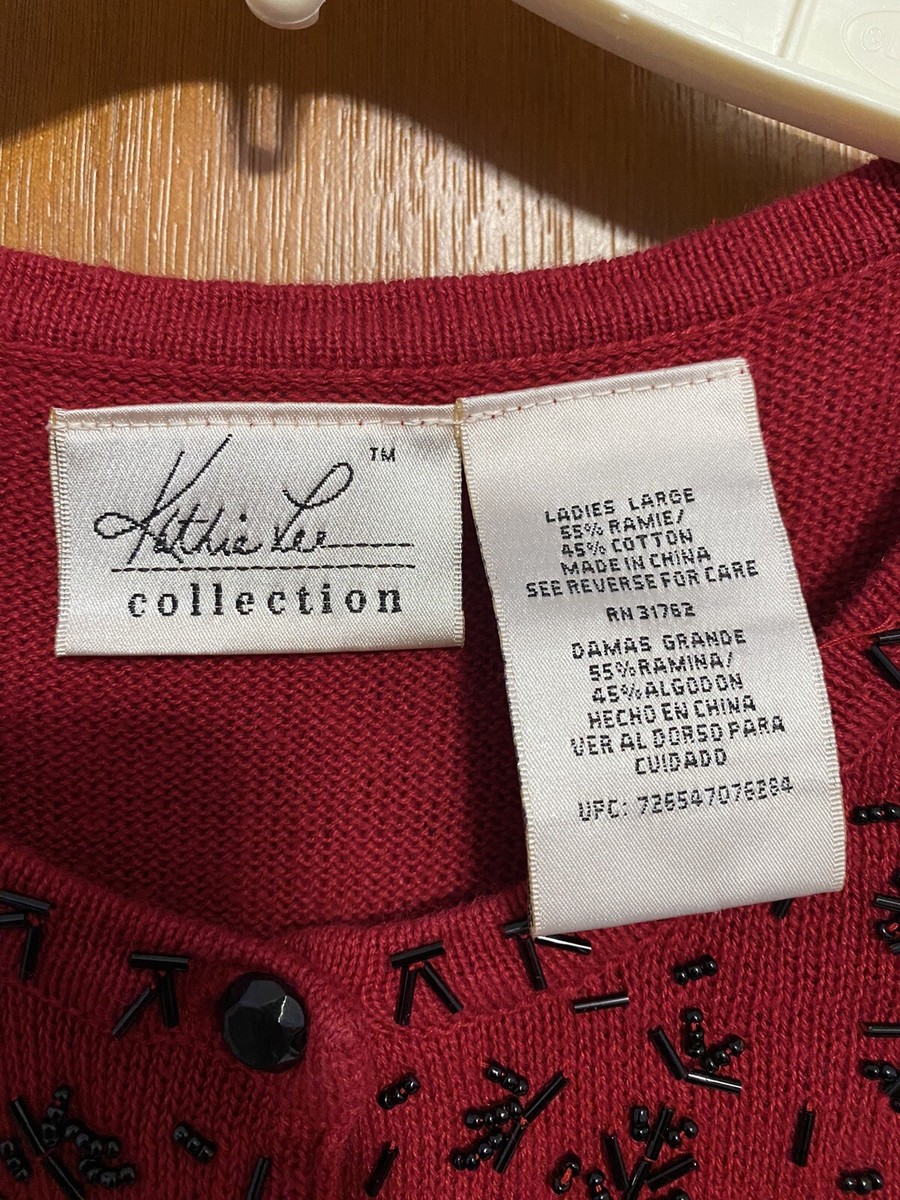 Women's Kathie Lee Collection Sweater LG Red With Black Beading