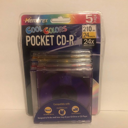 Memorex Cool Colors Pocket CD-R 210 MB 24 Minutes 24X 5-Pk New Sealed Condition - Picture 7 of 24