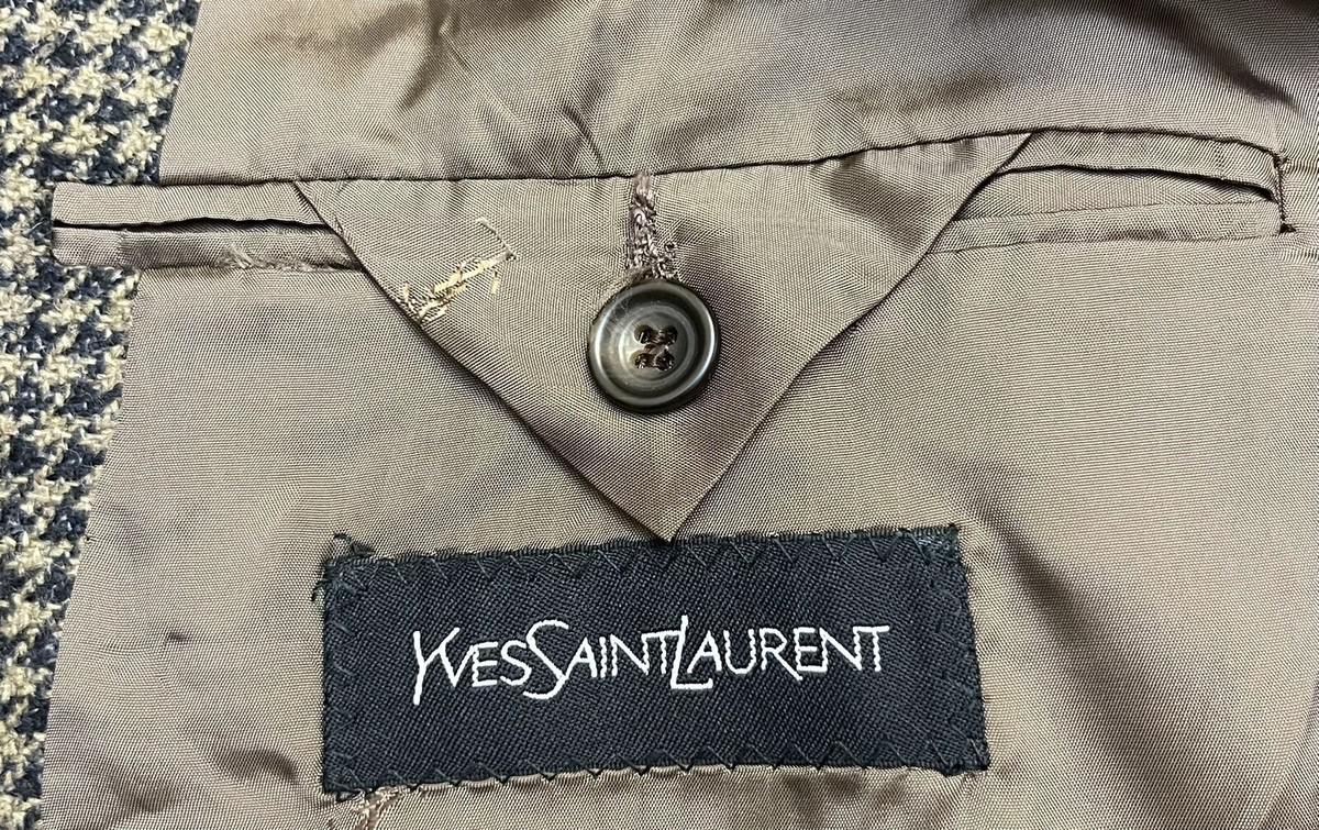 Vintage Yves Saint Laurent Men's Houndstooth Blazer Jacket Brown