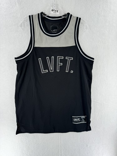LVFT Live Fit Apparel Black Gray #24 Jersey Tank Men’s L American USA Flag Gym
