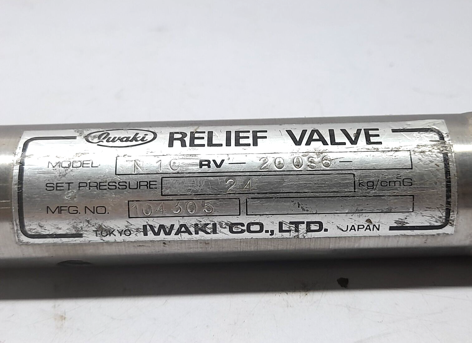 Iwaki N10RV200S6 Relief Valve Set Pressure 24 kg/cm2G eBay