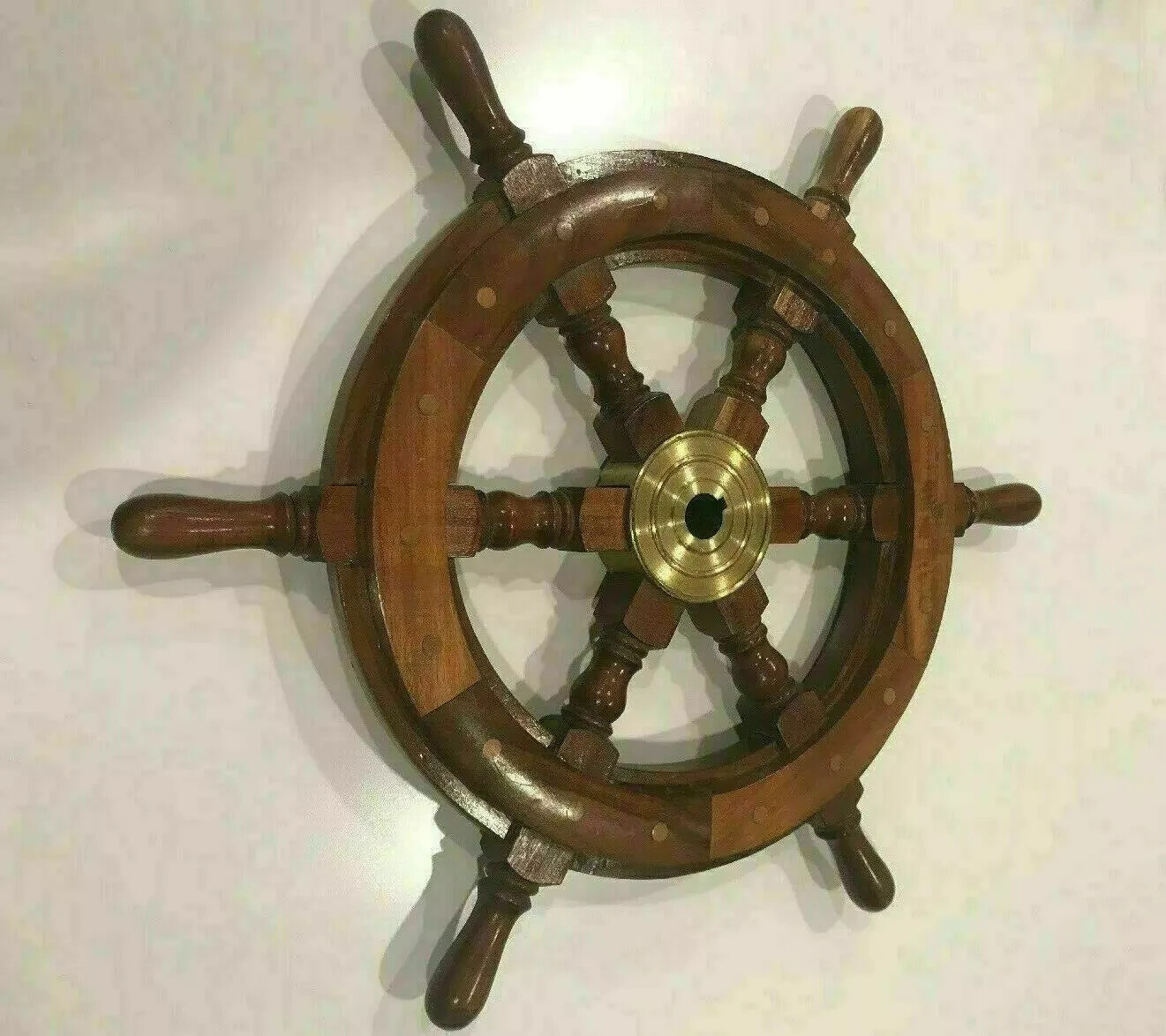 18 Inch Wooden Ship Wheel Nautical Wall Decor Collectible Marine Steering
