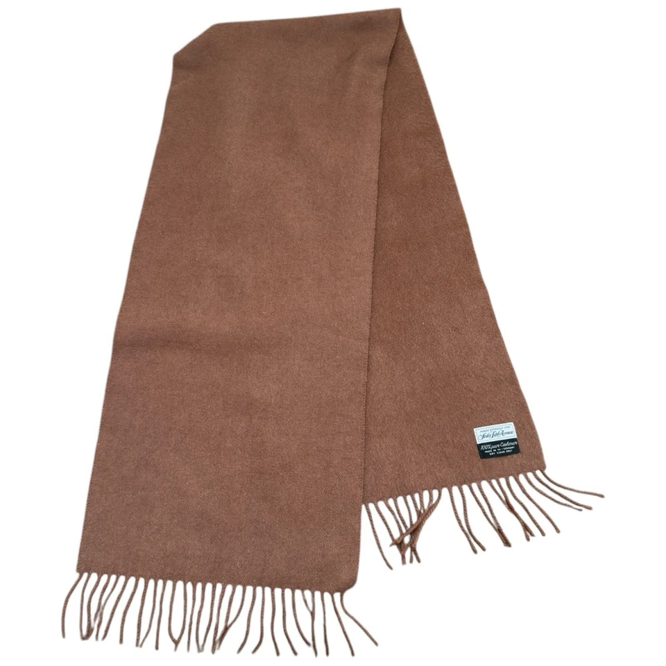 "Bufanda Saks Fifth Avenue 100 % cachemir moca marrón con flecos 52""x11""" Foto 3 de 4