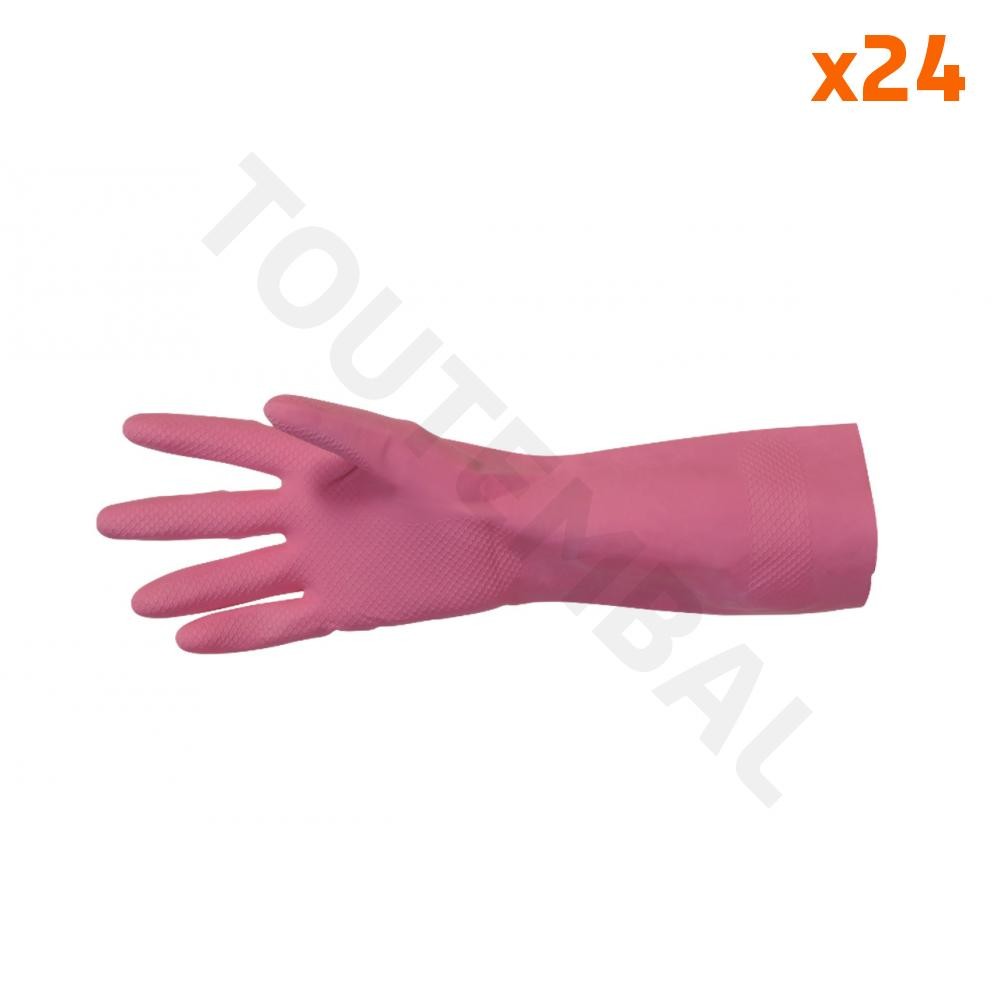Gants de ménage en latex rose XL haute résistance antidérapants lot de 24