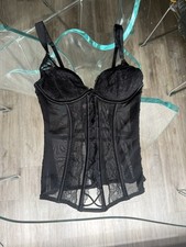 Victoria  s Secret Black Lace Corset Bustier Lingerie Top Mesh Boning Size 34C