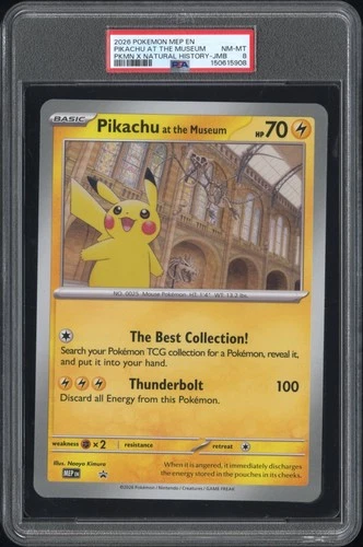2026 POKEMON MEP EN-ME BLACK STAR PROMO JUMBO PIKACHU AT THE MUSEUM PSA 8