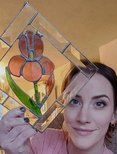 Stained Glass Tiffany Style 3D Window Hanging Art Panel Floral Vintage Rare D