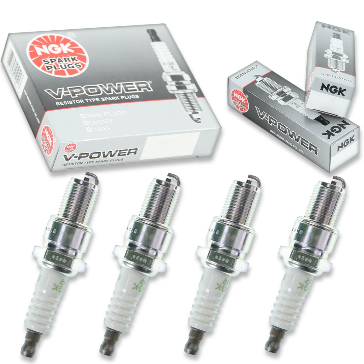 4pcs NGK 7548 V-Power BR9EYA Snowmobile Spark Plug Tune Up Kit Set pr