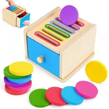 Toddlers Montessori Coin Box Toys for 1 2 3 Year Old Boys Girls, Drawer Box T...