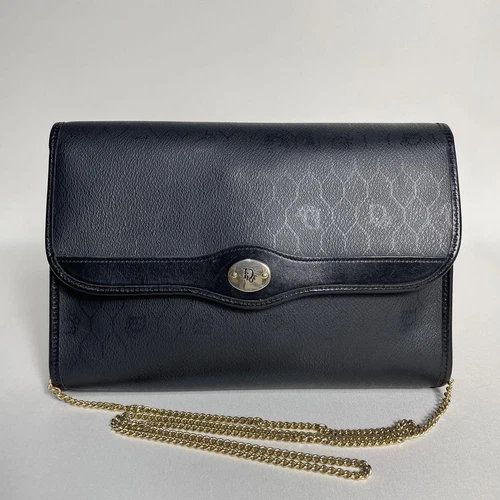Sac bandoulière Christian Dior noir nid d'abeille chaîne trotteur bandoulière cuir PVC