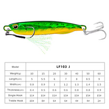 3D 1Pc Sinking Metal Fishing Lure Bait - 10G-60G Artificial Pencil Bait with Two