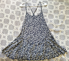 Hurley Floral Sundress Strappy Women's S Black White Flowers Fringed Bottom