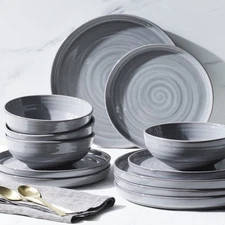Better Homes & Gardens-Collins Grey Stoneware 12-Piece Dinnerware Set