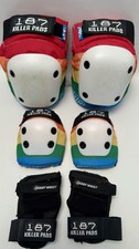 187 Killer Pads Rainbow Set Knee Elbow Wrist Guards + Adidas Duffel Bag Lot