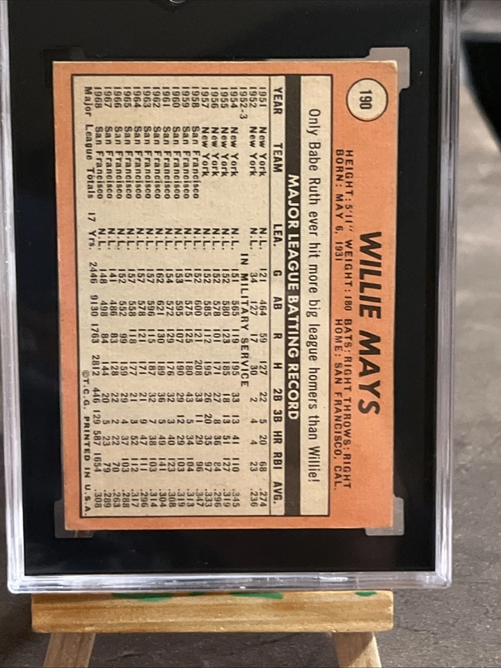 ⬛️🔥Willie Mays🔥🟧1969 Topps #190 Salón de la fama centrado de colección SGC 4 EX Giants Foto 4 de 4