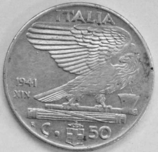 Italy 50 Centesimi Coin - 1941  - Vittorio Emanuele III - WW2 Era