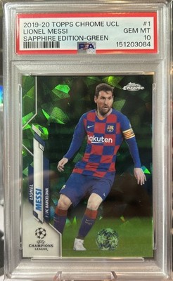 LIONEL MESSI 2019 TOPPS CHROME UCL SAPPHIRE EDITION GREEN /75 PSA 10 