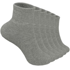 6 Pairs Women Cotton Solid Athletic Ankle Quarter Socks with Cushioning Gray