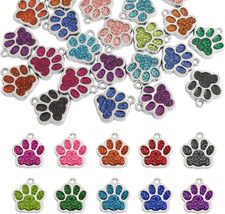 , Animal Cat Dog Paw Print Charms Glitter Footprint Beads for DIY Jewelry Making