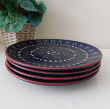 Set 4 Wilko Fusion Stoneware Blue/White/Red 10.5" Dinner Plates Textured