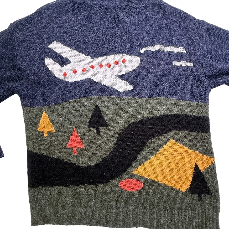Винтажный Henry Grethel Hey Henry пейзаж свитер плоскости деревья средний 90-х вязаный - Изображение 3 из 4