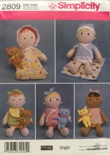 Simplicity 2809 15" DOLL / CAT / BEAR & CLOTHES w Accessories SEWING PATTERN U/C