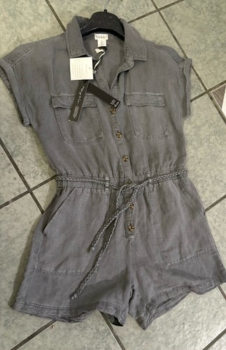Nicole Miller Home Braided Rope Tie NWT Romper - linen/lyocell Faded Black S - Picture 9 of 13
