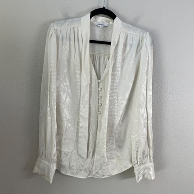 Express Womens Medium Ivory Tie Neck Blouse Long Sleeve Button Front Shirt