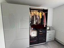 Grey Gloss /  Mirrored Fitted Wardrobe 2 Sliding Doors 9 Drawers
